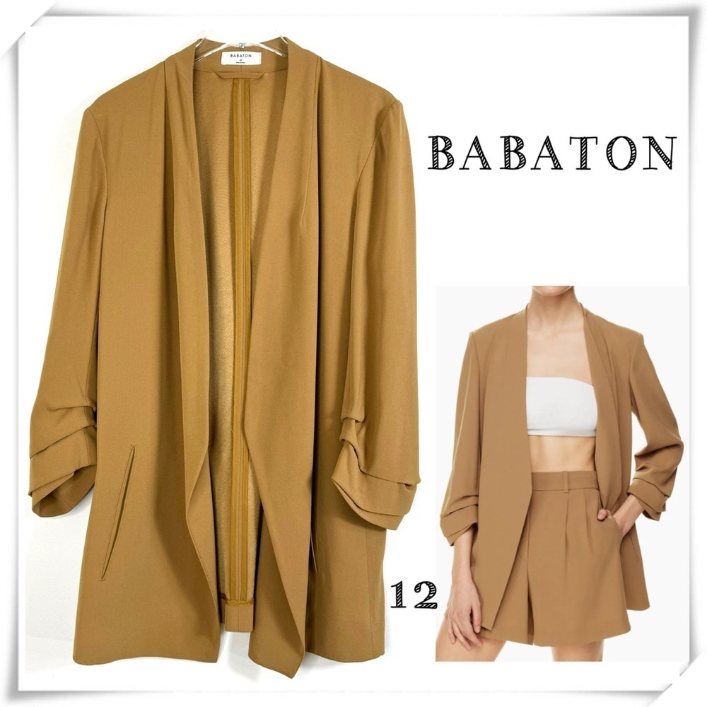 Aritzia Babaton Power Hip Blazer Open-Front Blazer in Saville Camel Tan Size 12